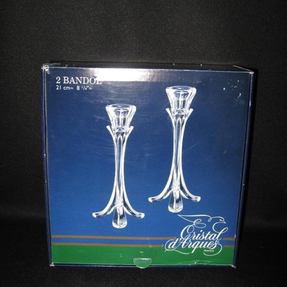 CRISTAL D'ARQUES BANDOL LEAD CRYSTAL CANDLESTICK PAIR - 2 IN ORIGINAL BOX - Picture 3 of 3